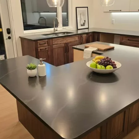 Bohemian Flame quartz kitchen and island installation